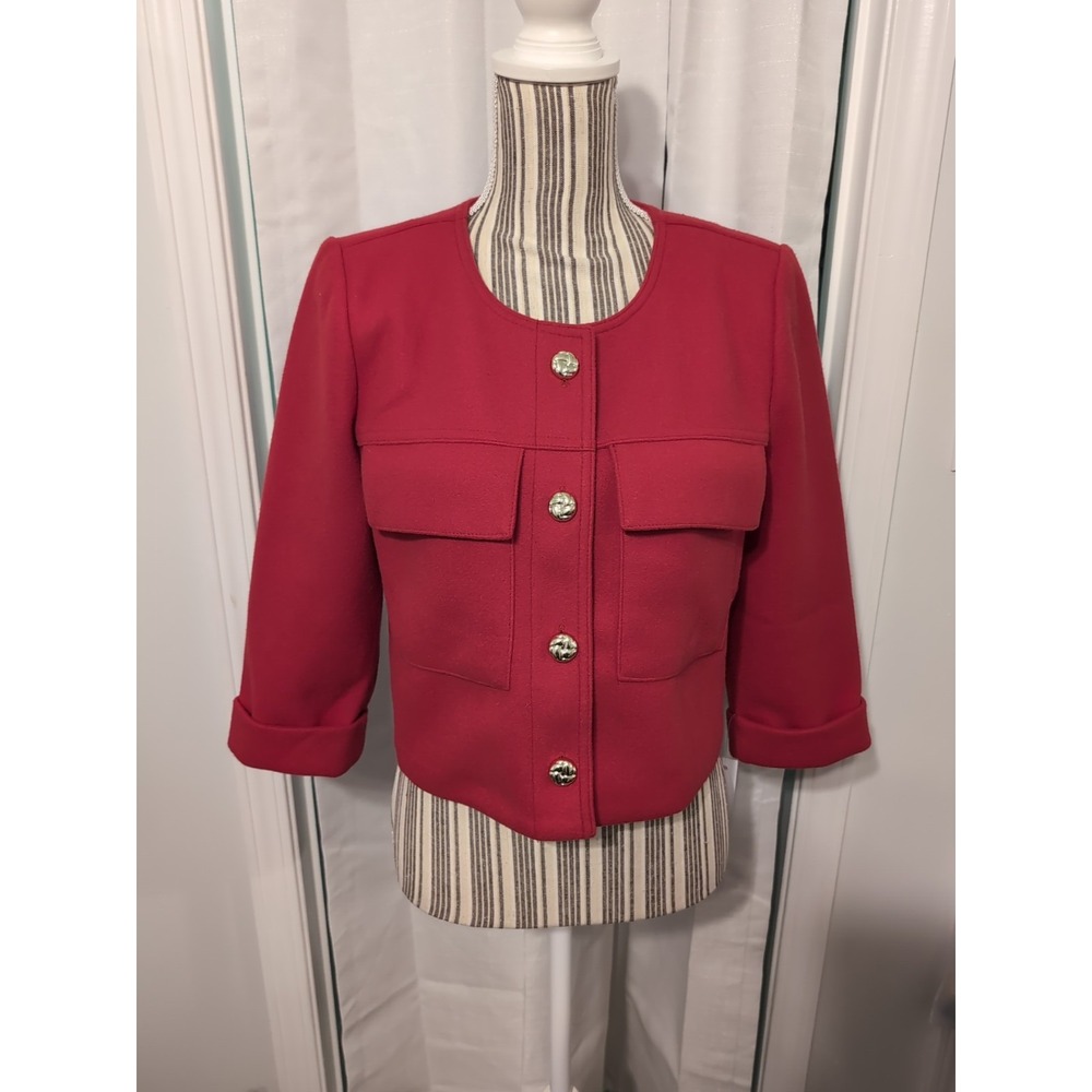 NWT Carole Wren Red Short Blazer Jacket Gold Buttons M Office Old Money Preppy